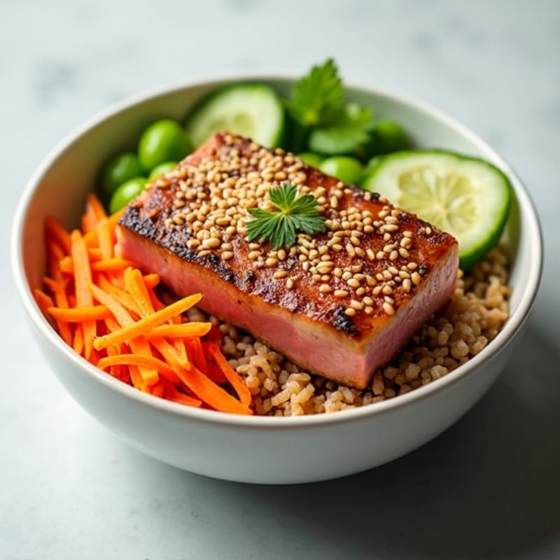 Sesame-Crusted Tuna Rice Bowl with Fresh Vegetables