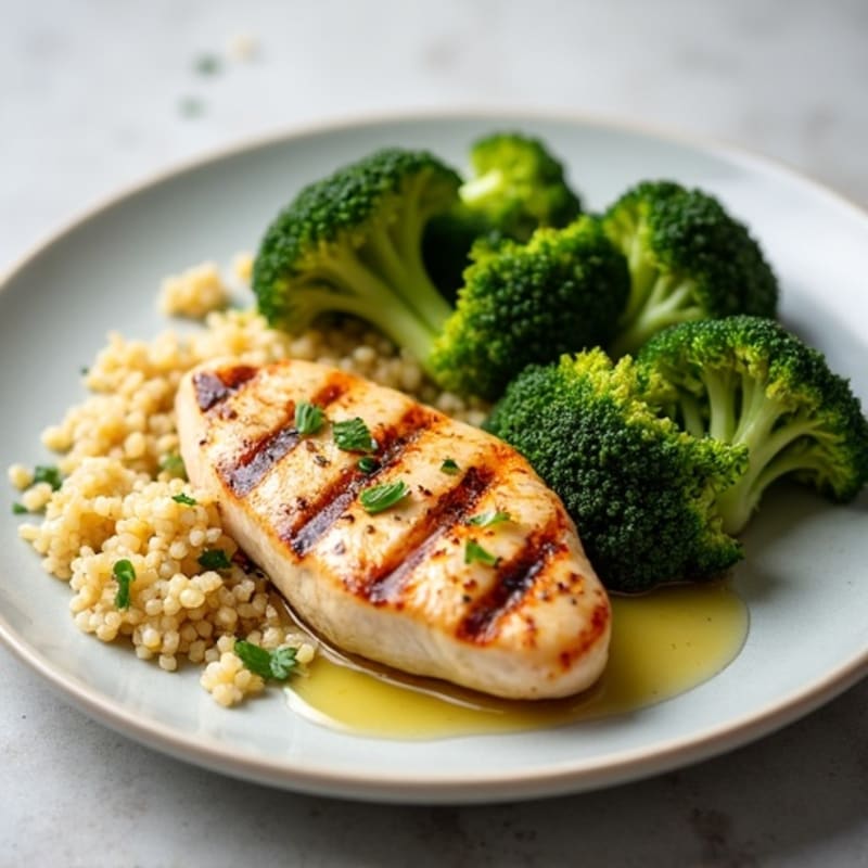 Grilled Chicken Breast with Roasted Broccoli and Quinoa