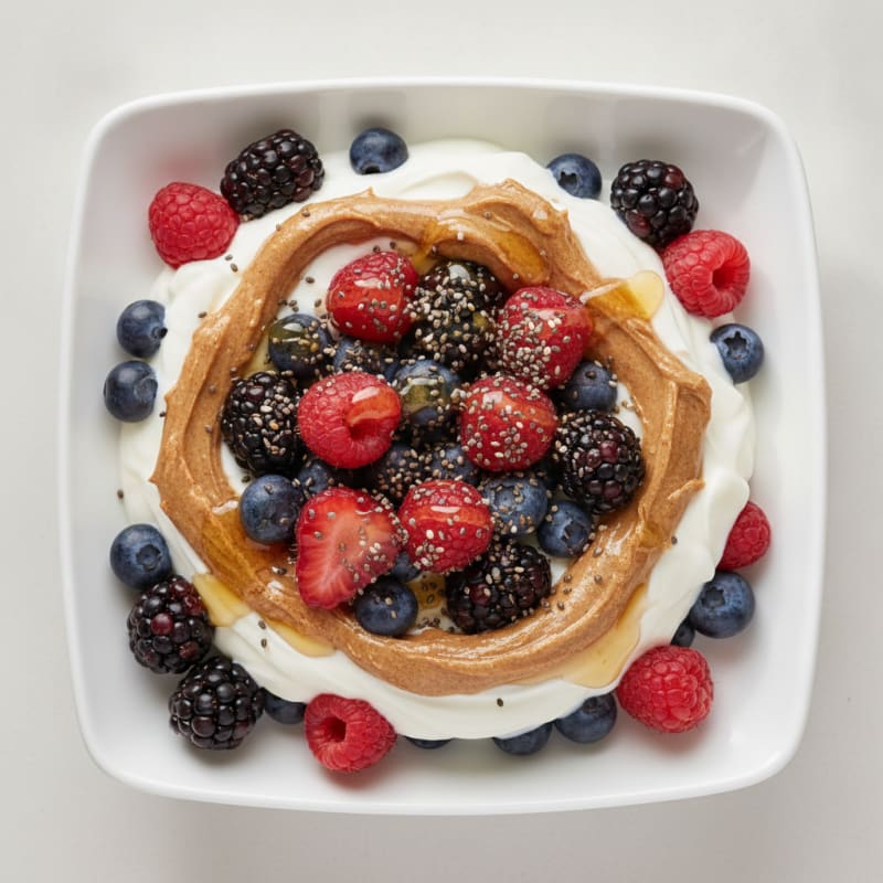 Greek Yogurt Parfait with Almond Butter and Mixed Berries