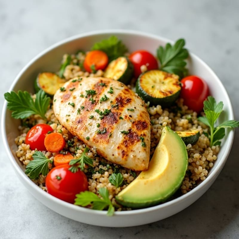 Grilled Chicken and Quinoa Salad with Roasted Vegetables