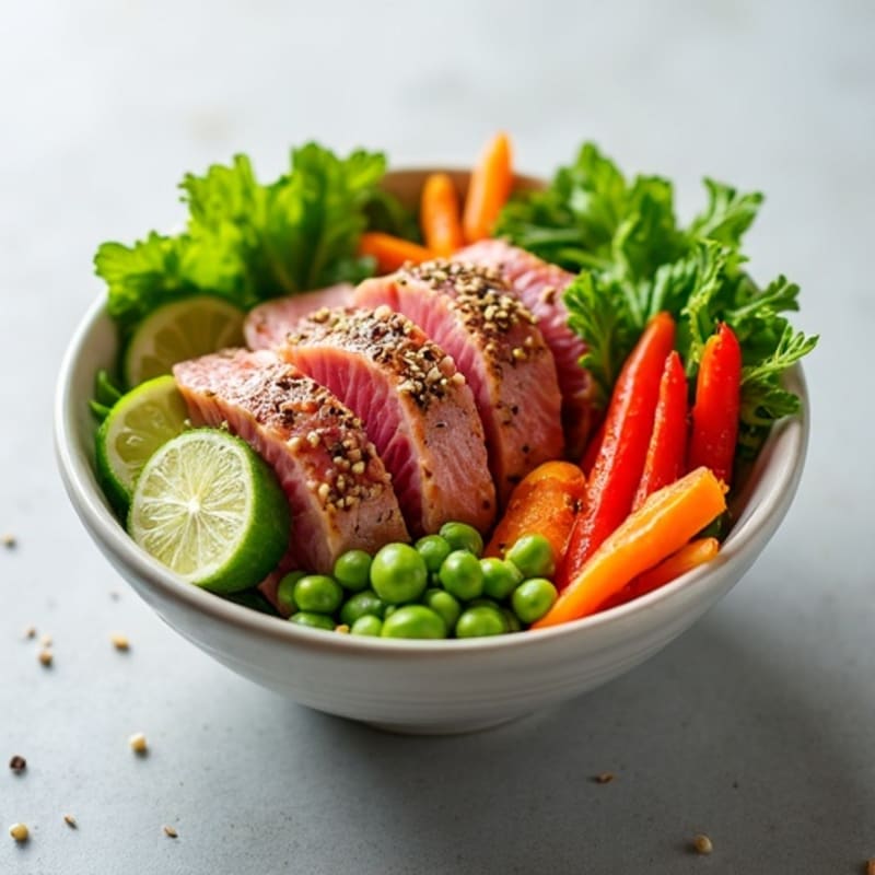 Fresh Ahi Tuna and Vegetable Bowl with Sesame Ginger Dressing