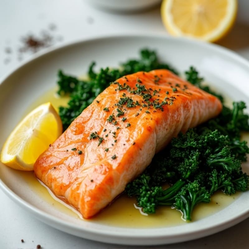 Lemon-Garlic Pan-Seared Salmon with Sautéed Kale
