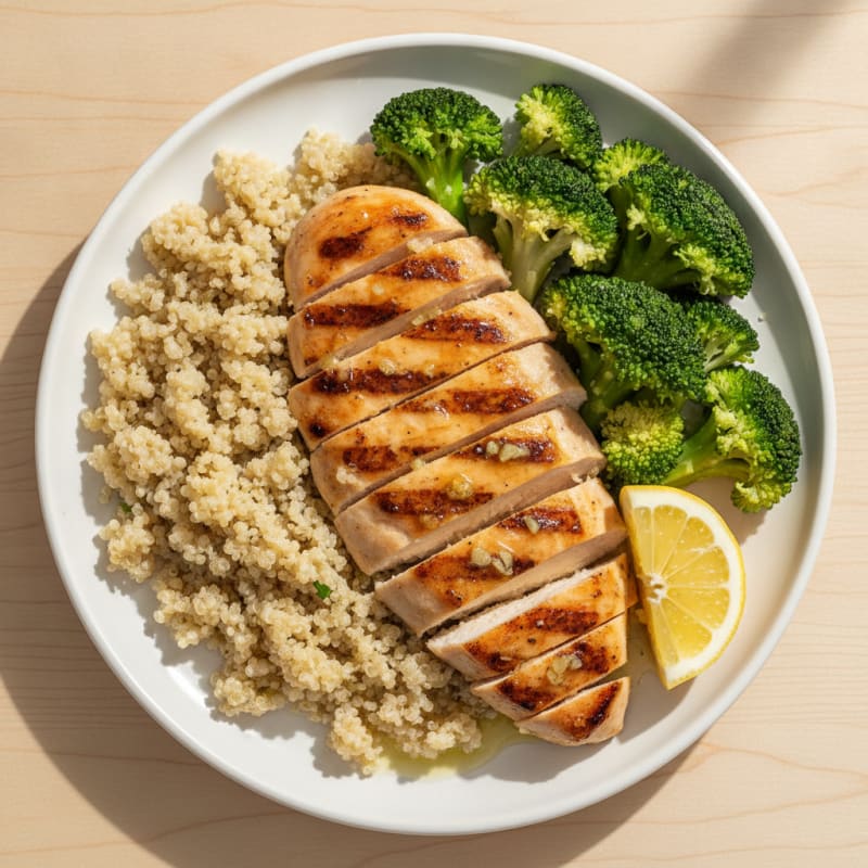 Grilled Chicken Breast with Quinoa and Steamed Broccoli