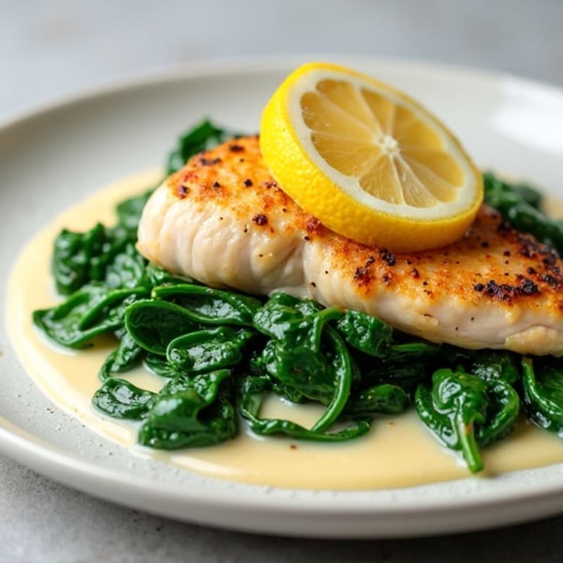 Creamy Lemon Garlic Chicken with Sautéed Spinach