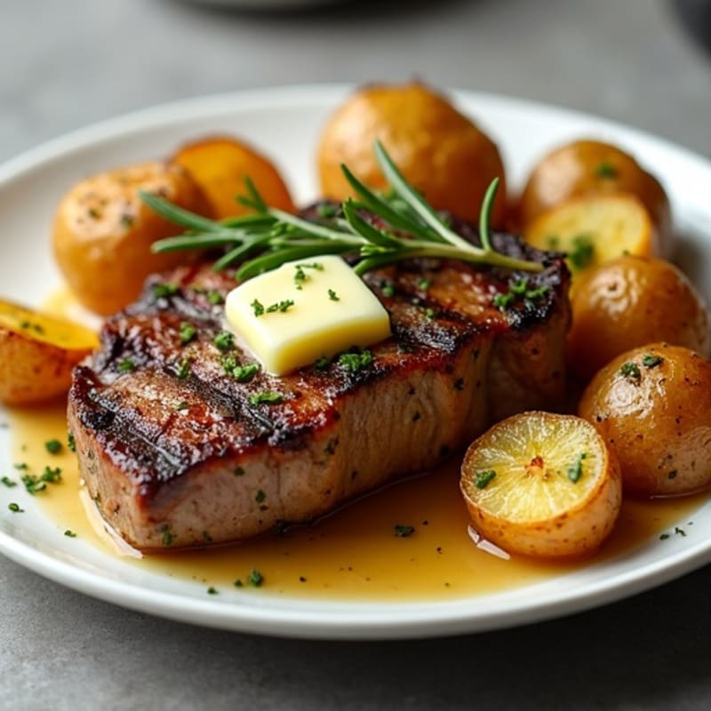 Herb-Garlic Butter Seared Steak with Roasted Baby Potatoes