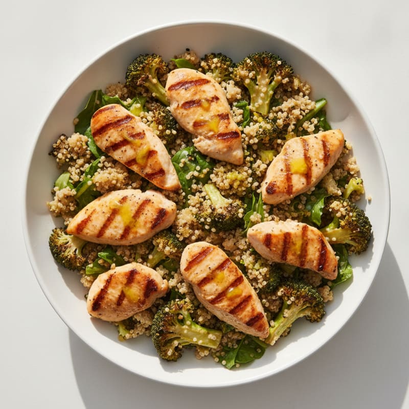 Grilled Chicken Breast Salad with Quinoa and Roasted Broccoli