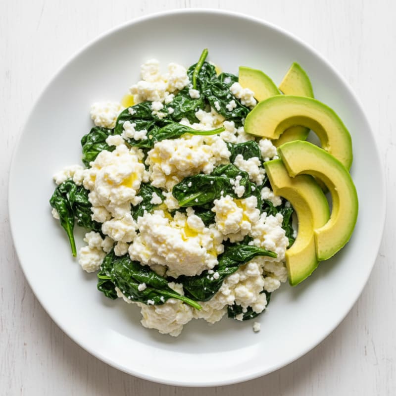 Egg White and Cottage Cheese Scramble with Sautéed Spinach