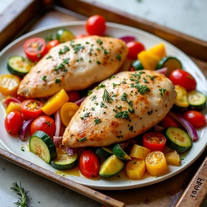 Sheet Pan Herb-Roasted Chicken with Rainbow Vegetables
