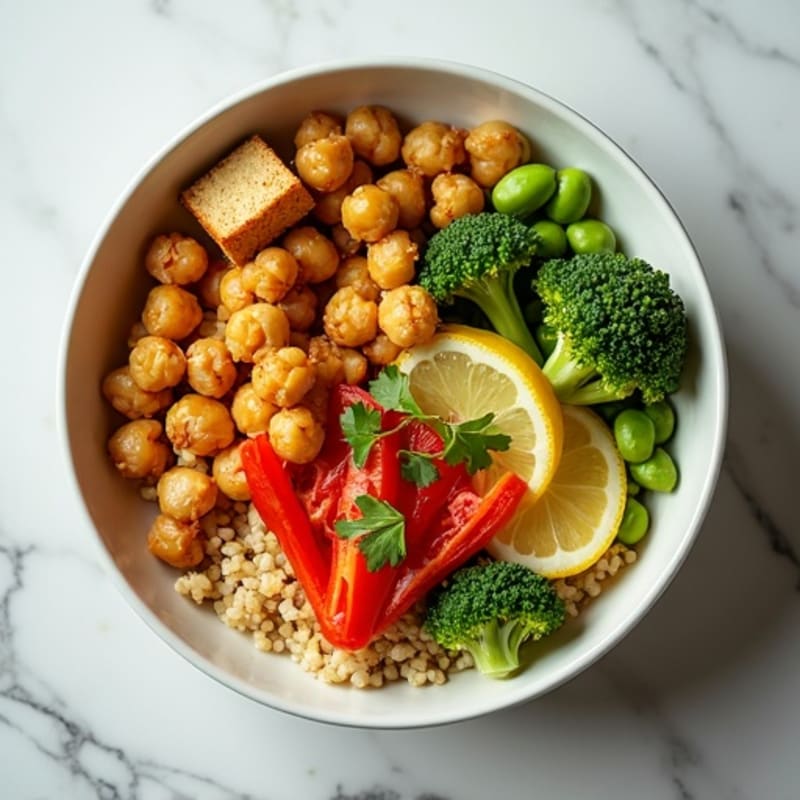 Crispy Roasted Chickpea and Vegetable Bowl with Creamy Lemon Tahini Dressing