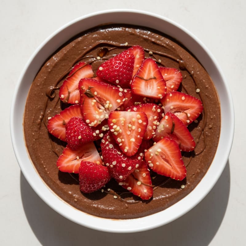 Silky Chocolate Protein Pudding with Sliced Strawberries