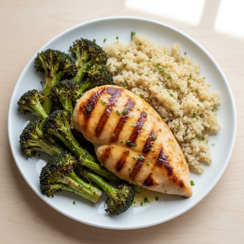 Grilled Chicken Breast with Quinoa and Roasted Broccoli
