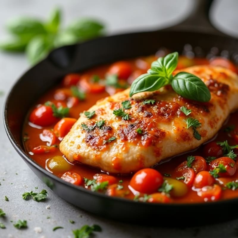Skillet Chicken with Rustic Tomato and Bell Pepper Sauce