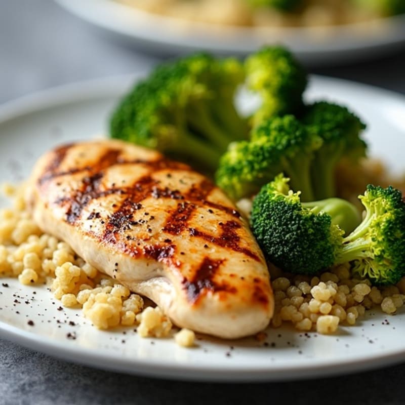 Grilled Chicken Breast with Roasted Broccoli and Quinoa