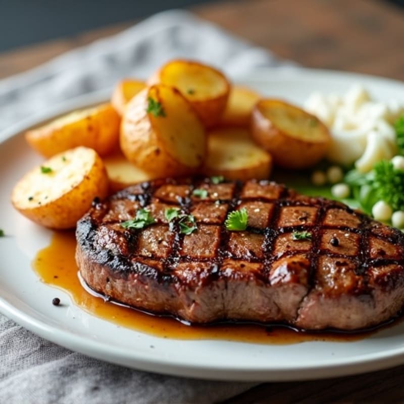 Pan-Seared Steak with Crispy Garlic Roasted Potatoes