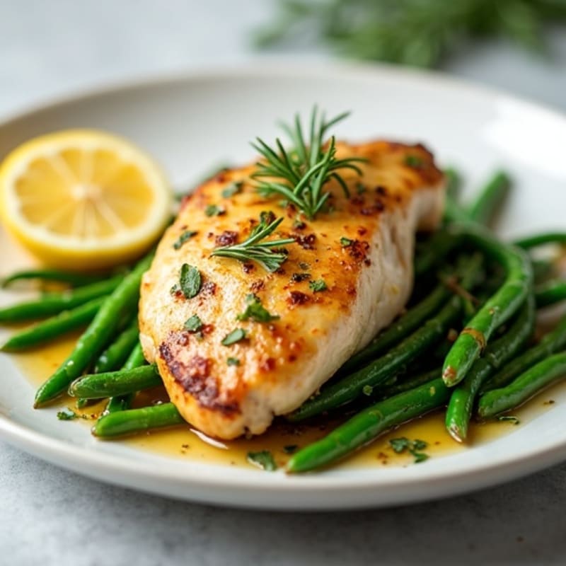 Lemon Herb Roasted Chicken with Crispy Green Beans
