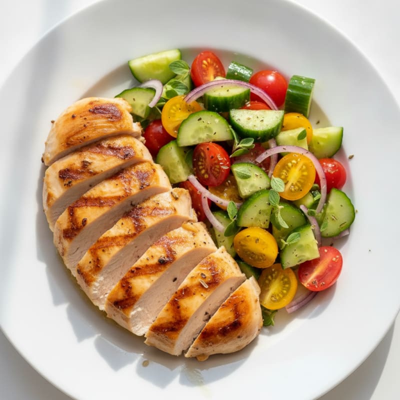 Grilled Chicken Breast with Cucumber Tomato Salad
