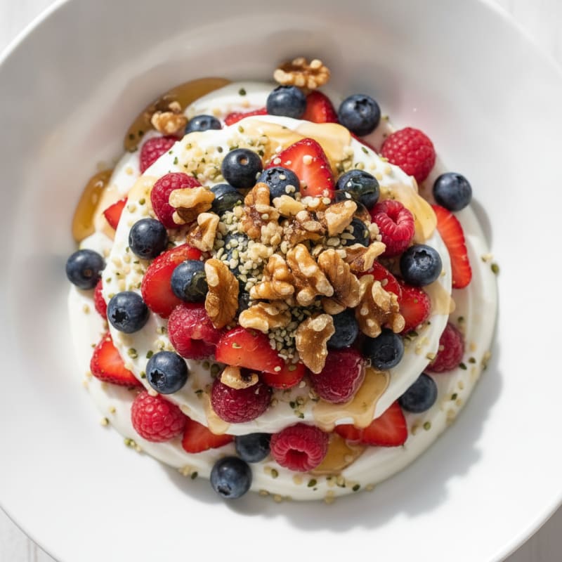 Creamy Greek Yogurt Parfait with Mixed Berries and Hemp Seeds