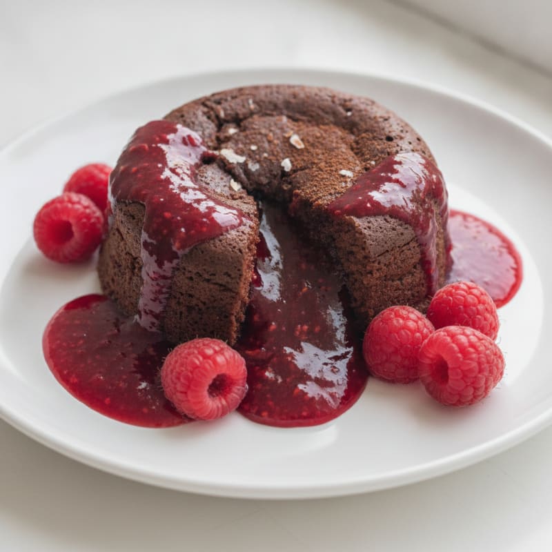 Chocolate Lava Cake with Raspberry Coulis