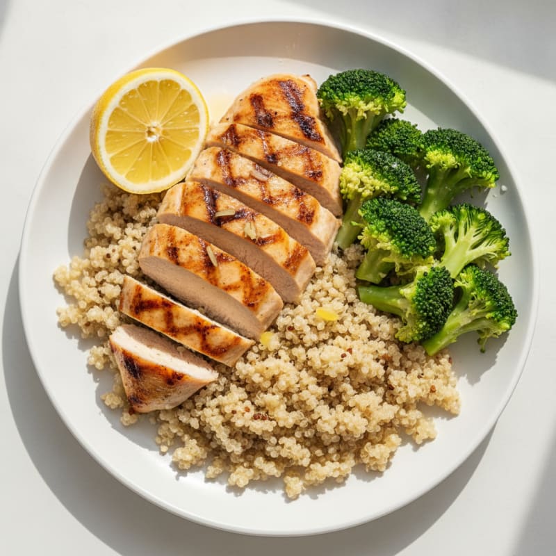 Grilled Chicken Breast with Quinoa and Steamed Broccoli
