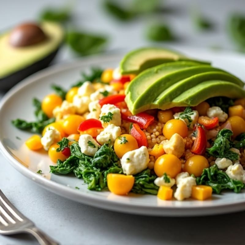 Egg White Veggie Scramble with Cottage Cheese and Spinach