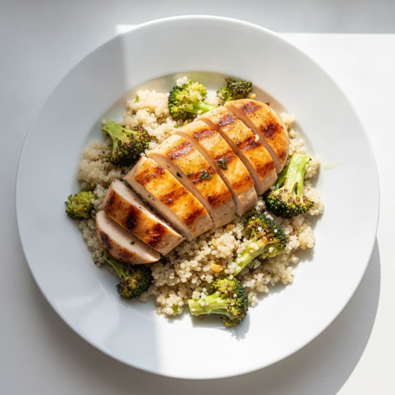 Grilled Chicken Breast with Quinoa and Roasted Broccoli