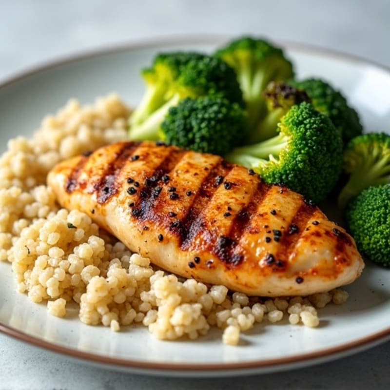 Grilled Chicken Breast with Quinoa and Roasted Broccoli