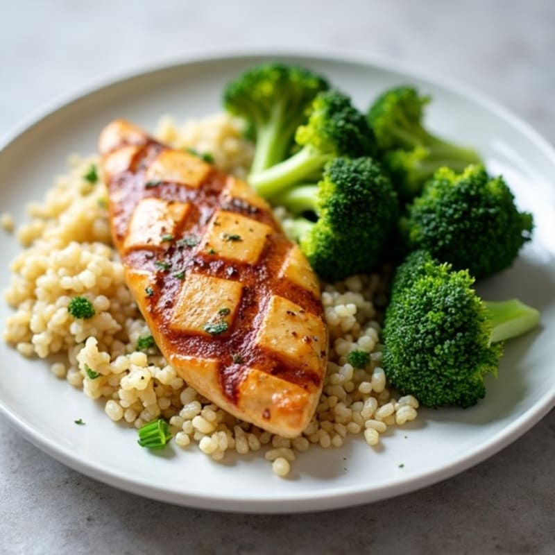 Grilled Chicken Breast with Quinoa and Steamed Broccoli