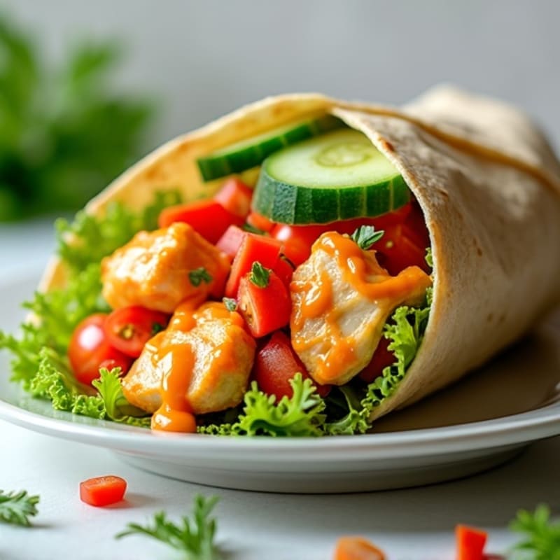Healthy Buffalo Chicken and Fresh Veggie Wrap