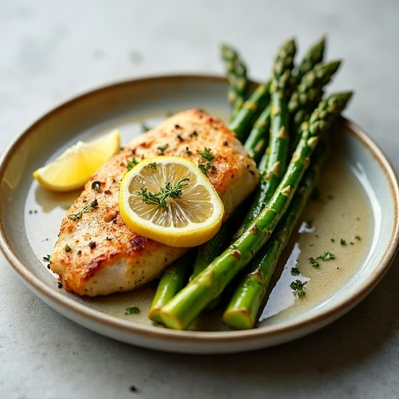 Lemon Garlic Pan-Seared Chicken with Roasted Asparagus
