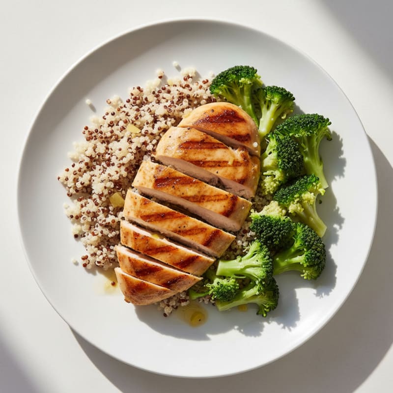 Grilled Chicken Breast with Quinoa and Steamed Broccoli