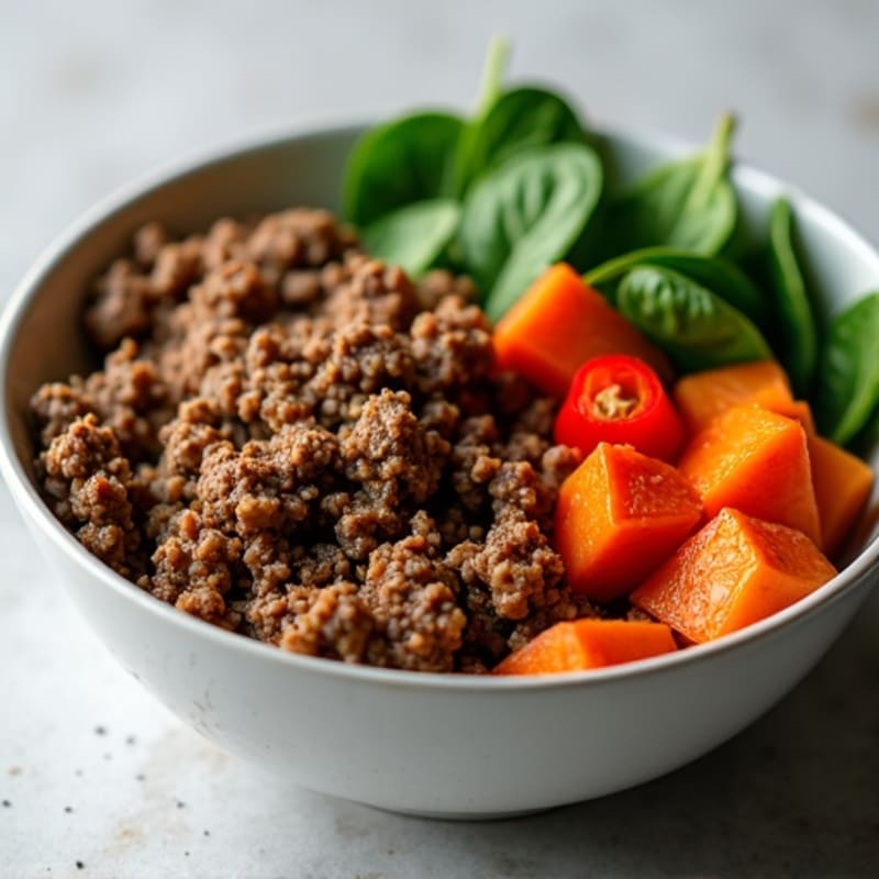 Lean Ground Beef and Roasted Sweet Potato Bowl