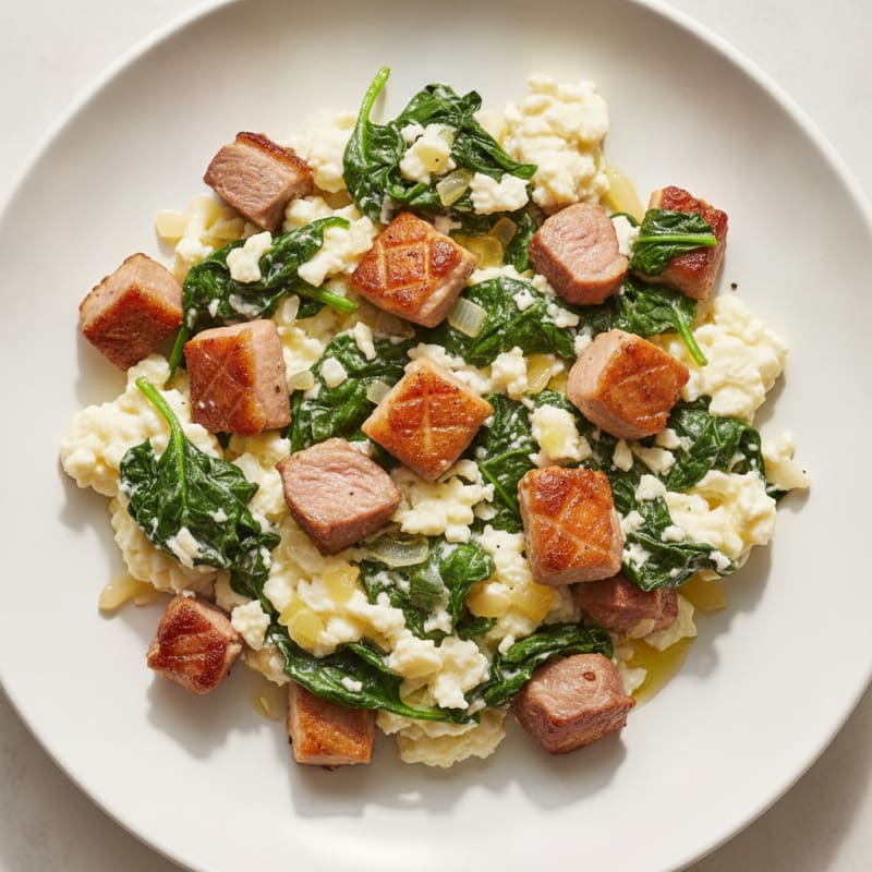 Duck and Spinach Egg White Scramble