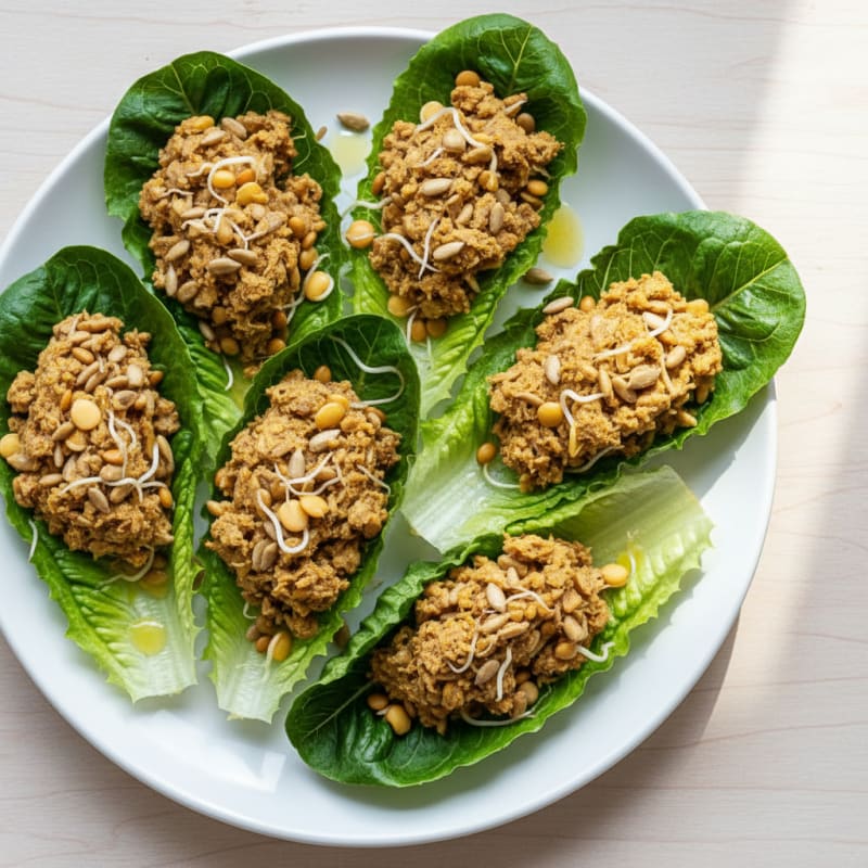 Raw Walnut Sunflower Seed Pâté Lettuce Wraps with Sprouted Lentils