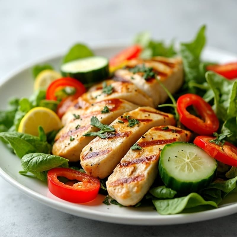 Grilled Chicken Salad with Crunchy Vegetables and Lemon Vinaigrette