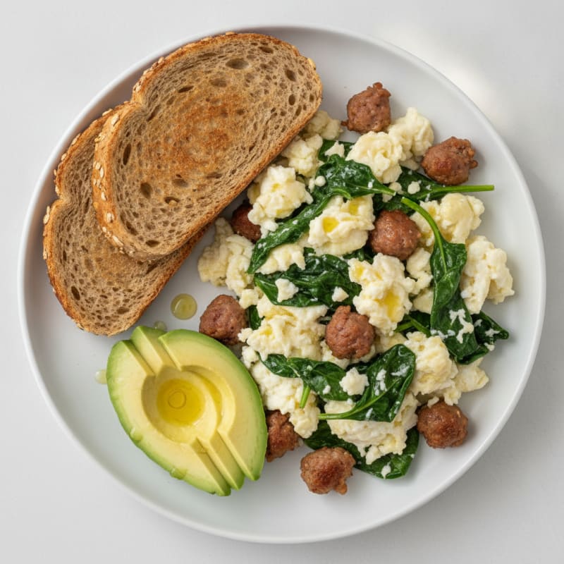 Egg White and Spinach Scramble with Turkey Sausage