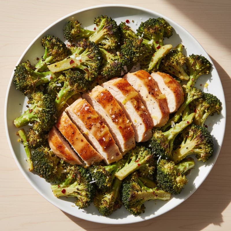 Crispy Roasted Broccoli with Lemon-Garlic Chicken