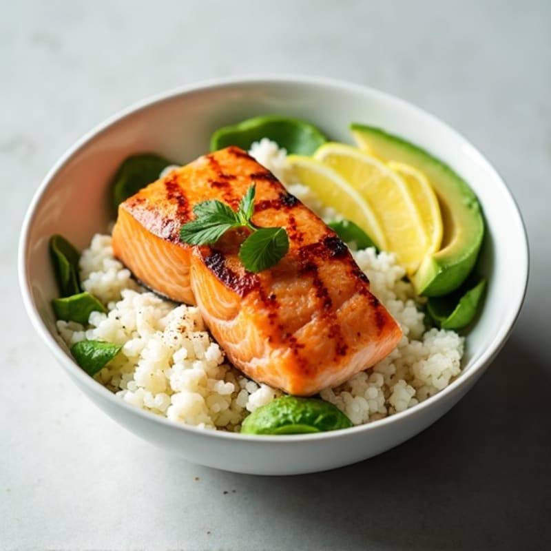 Grilled Salmon and Avocado Rice Bowl