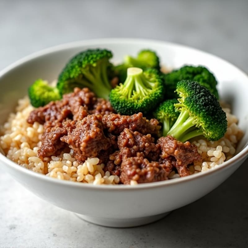 Savory Garlic Beef and Crispy Broccoli Rice Bowl