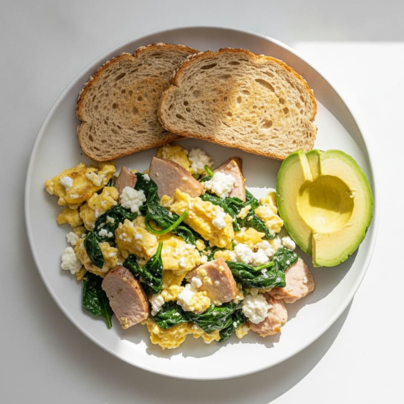 Cottage Cheese Scramble with Spinach and Smoked Turkey