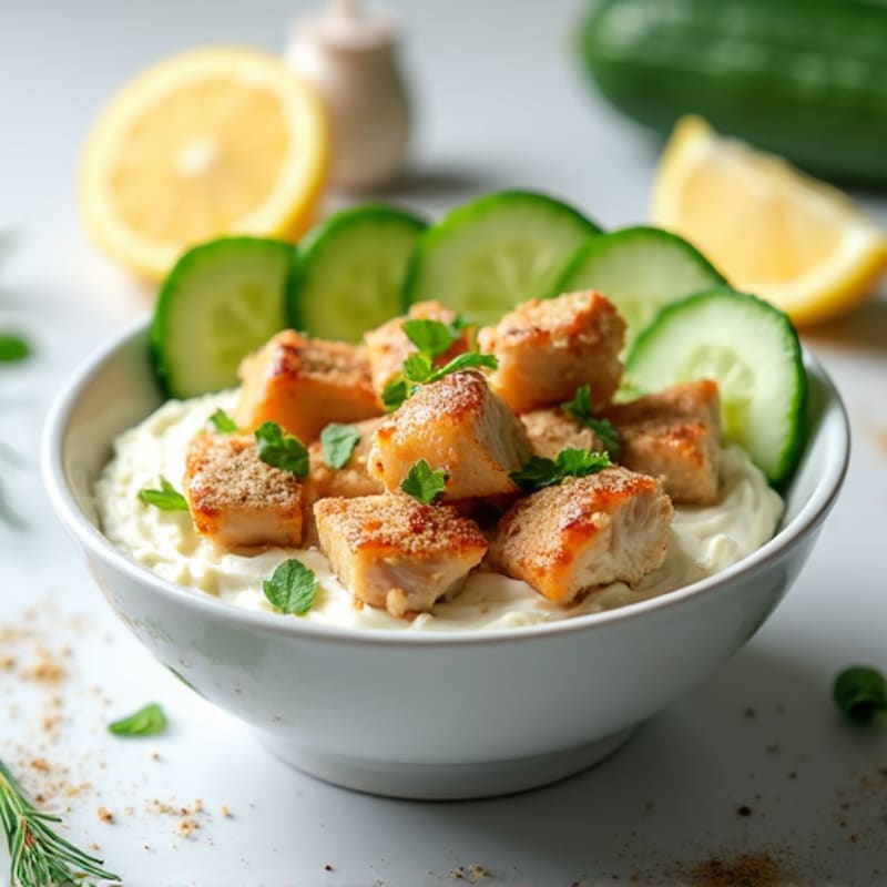 Cottage Cheese Bowl with Smoked Chicken and Cucumber