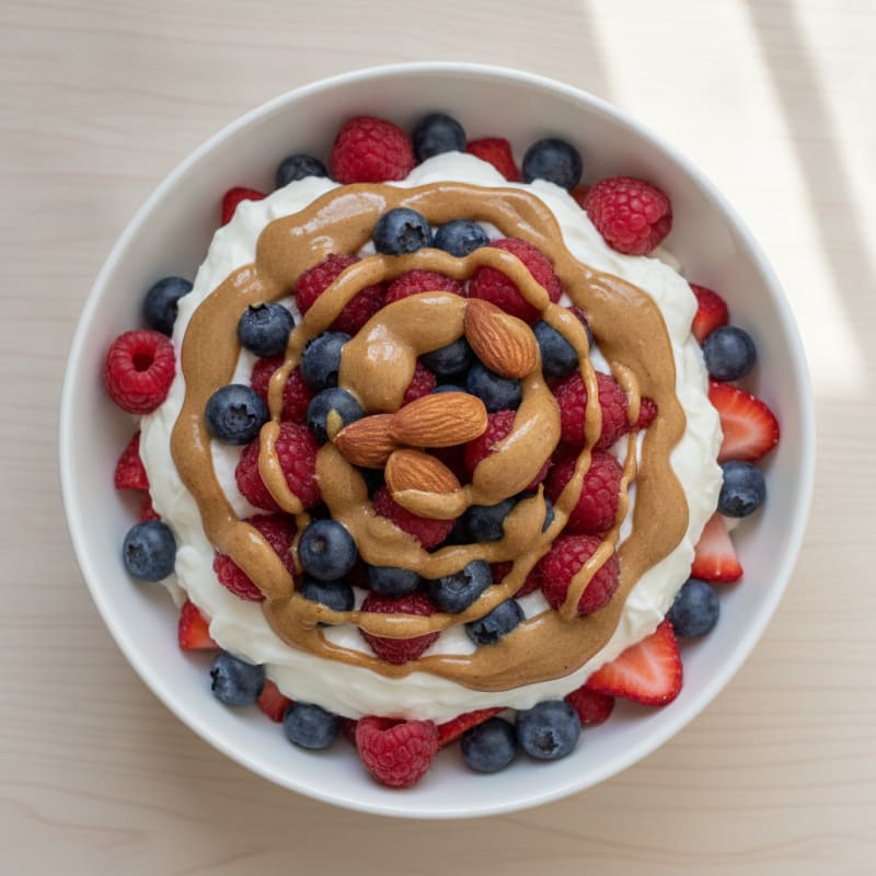 Greek Yogurt Protein Parfait with Mixed Berries and Almond Butter