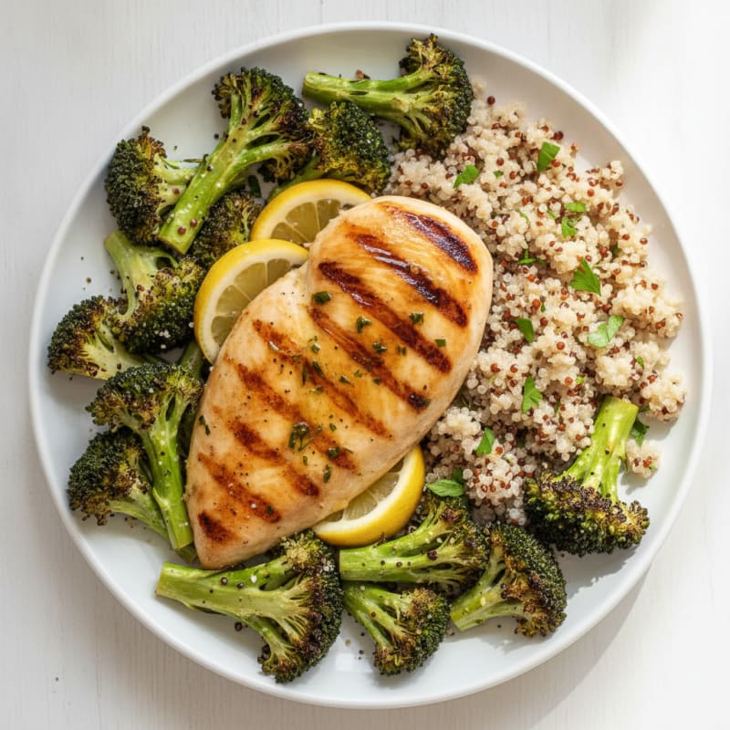 Grilled Chicken Breast with Quinoa and Roasted Broccoli