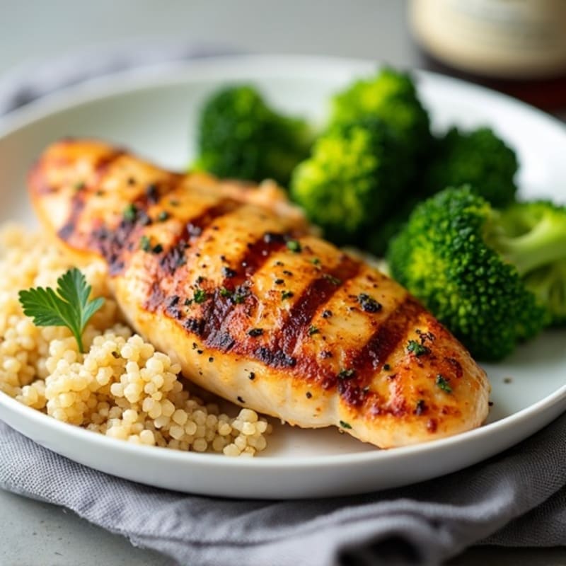 Grilled Chicken Breast with Quinoa and Steamed Broccoli