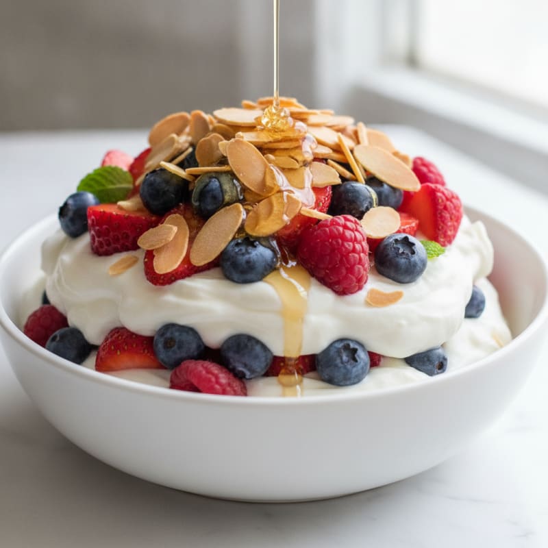 Greek Yogurt Protein Parfait with Mixed Berries and Almonds
