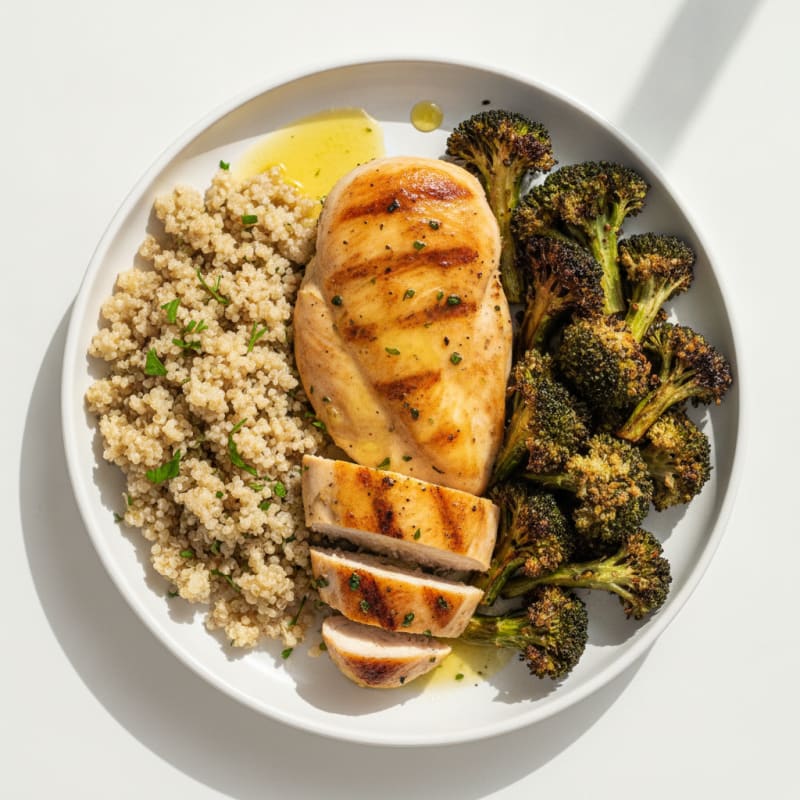 Grilled Chicken Breast with Roasted Broccoli and Quinoa