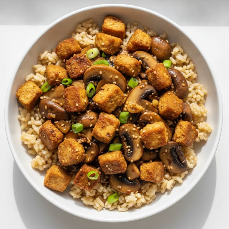 Mushroom Soy Chunks Rice Bowl