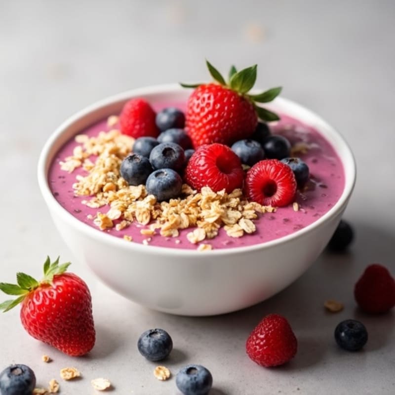 Creamy Protein Smoothie Bowl with Mixed Berries and Oatmeal Crumble