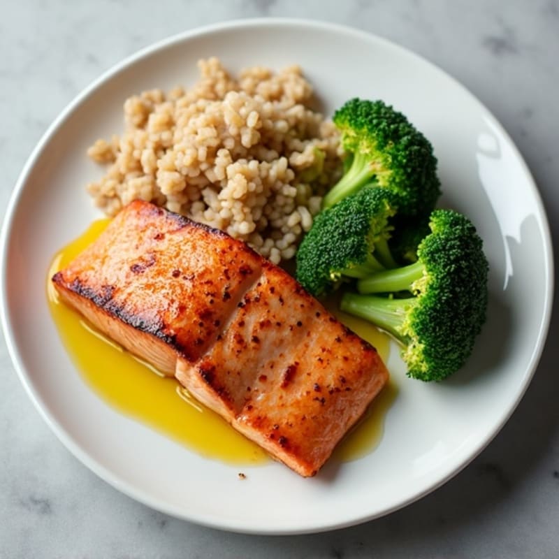 Seared Salmon with Steamed Broccoli and Brown Rice