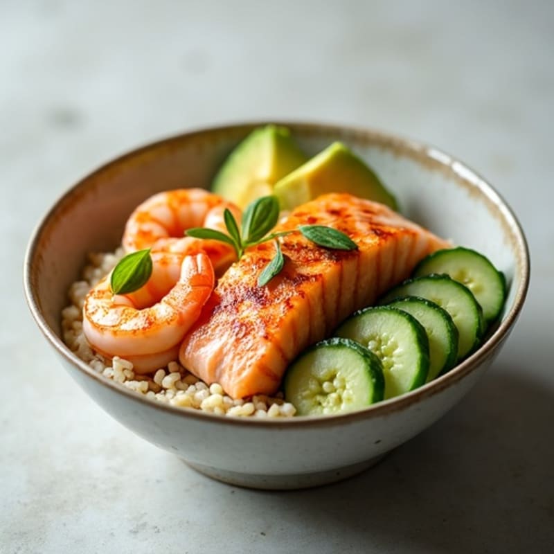 Grilled Salmon Sushi Bowl with Cucumber and Avocado