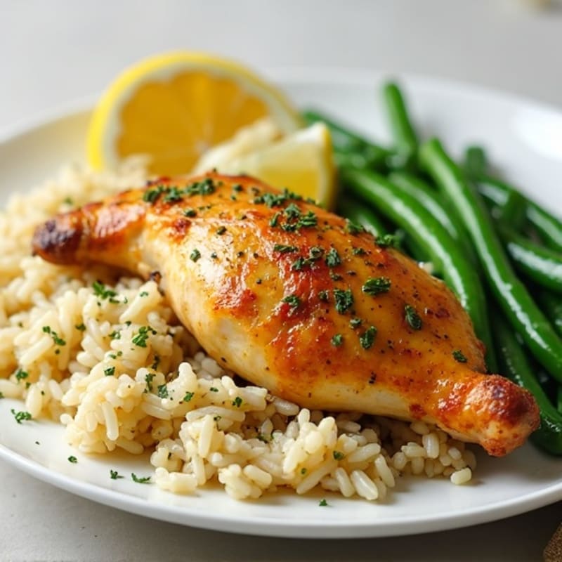 Lemon-Herb Roasted Chicken with Fluffy Basmati Rice and Crispy Green Beans